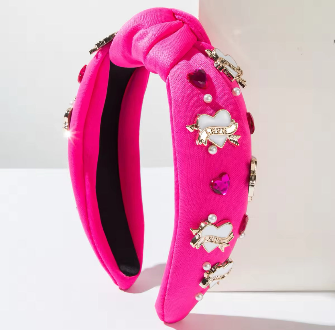 Valentine's Day Knotted Headband - Bright Pink